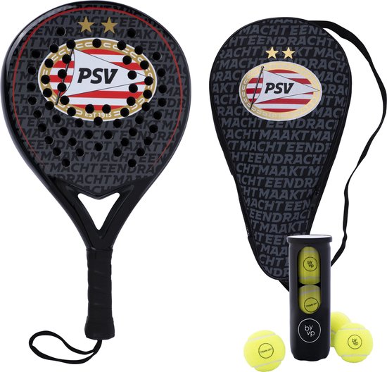 PSV Padel Racket Limited Edition - met Padel Tas en 3 Padel Ballen - Ronde vorm - Sweetspot - Geschikt voor Alle Niveaus - Cadeau