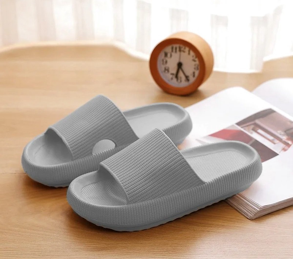 Klikkopers® - Cloud Slides - Slippers - Badslippers - Sloffen - Verdikte - Lichtgewicht - Super Zacht aan je Voeten - Anti-Slip - Grijs - 44-45