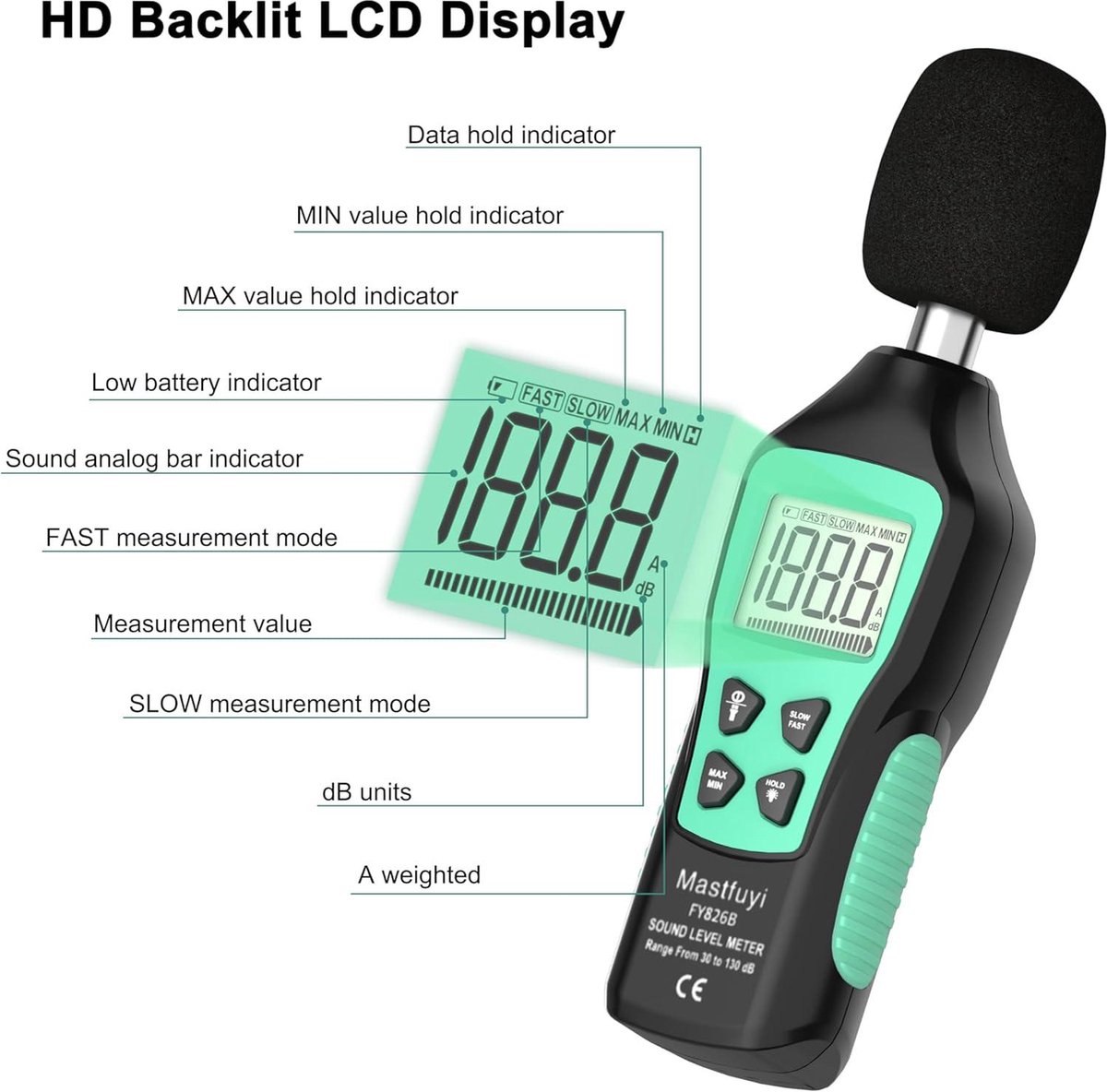Décibelmètre Numérique Portable - Mesure Bruit 30-130 DB - Écran LCD Rétroéclairé