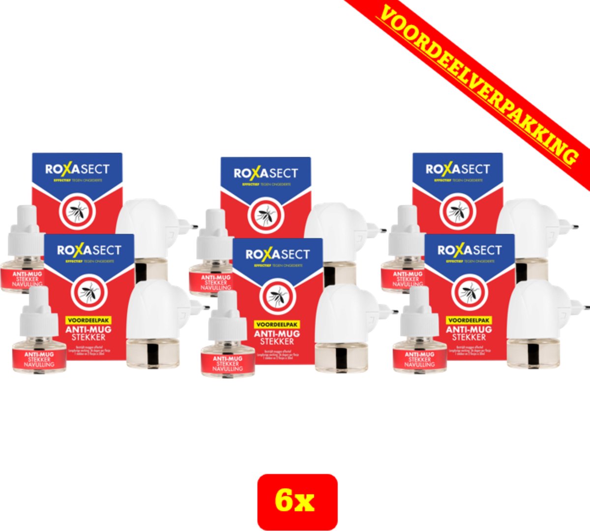 6 x Roxasect Anti-Mug Bundel - 6X Anti-Mug Muggenstekker + 12X Navulverpakkingen - Voordeelverpakking