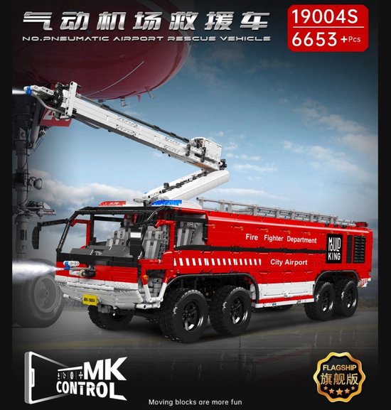 - Mould King - 19004S - MEGA Radiografische RC Crashtender Brandweer Bouwpakket | Firetruck Vrachtwagen Vliegveld | Airport | Blus Voertuig | MOC Bouwpakket | E One Titan | 6653 Bouwstenen | Spuit water! | Technic Creator Compatible |