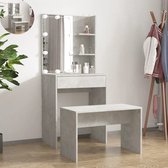 LBB Coiffeuse avec miroir et éclairage - Table de maquillage - Maquillage - Coiffeuse - Avec tiroirs - Banc - 60 x 40 x 140 cm - Gris béton