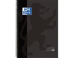 Oxford School Europeanbook - notitieboek - gekleurde rand - A4+ - lijn - 80 vel - 4 gaats - hardcover - zwart