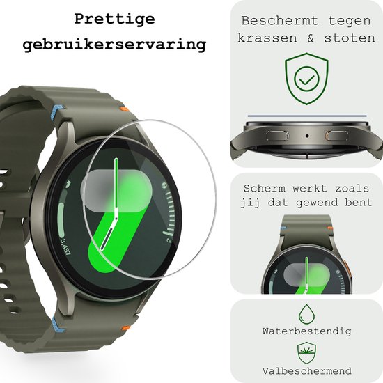 Samsung Galaxy Watch 5 Pro met groen bandje: beschermt tegen krassen & stoten, behoudt schermgevoeligheid, waterbestendig en valbeschermend.