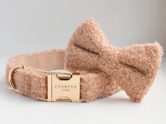 Foto: Halsband hond poshpup caramel bruin teddy honden halsband met strik v kleine en grote honden maat extra small