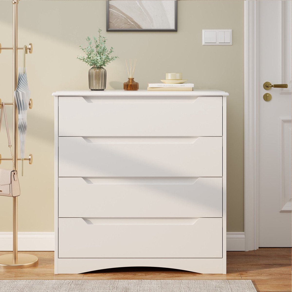 Bealife AP22 Commode met 4 Lades - Bijzetkast met Veel Opbergruimte Dressoirs - Multifunctionele Kast voor Woonkamer Slaapkamer Hal - Vrijstaand Ladekasten - MDF - 71 x 40 x 82 cm - Wit