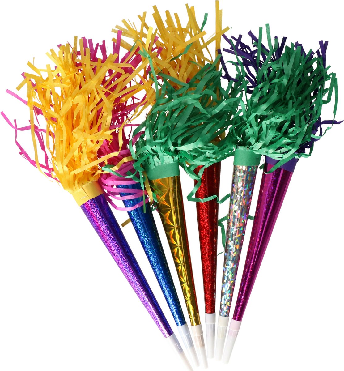 Faram Party Feest/party blaas toeters - 6x stuks - gekleurd - 30 cm - feestartikelen verjaardag