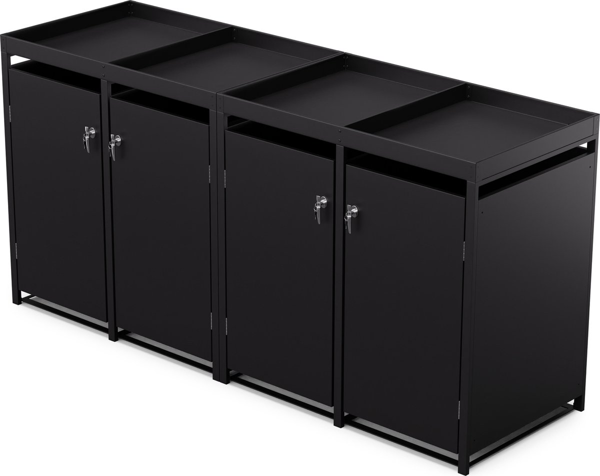 Blumfeldt afvalcontainerbox voor 3 containers – stijlvol ontwerp, geschikt voor afvalcontainers van 60/120/240 liter, met toegang van boven en van voren, slot inclusief sleutel, zorgt voor een opgeruimde omgeving