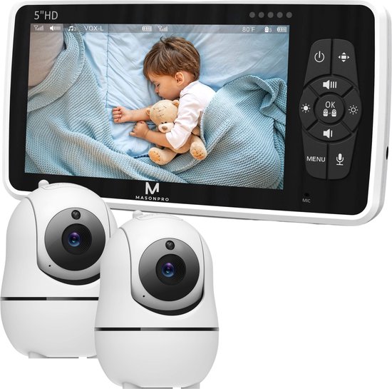 Foto: Masonpro babyfoon babyfoon met 2 camera s baby monitor hondencamera huisdiercamera op afstand bestuurbaar temperatuursensor uitbreidbaar tot 4 camera s terugspreekfunctie video audio baby camera 5 0 inch scherm