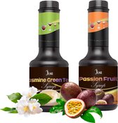 Limonade | Bubble Tea Syrup | Smoothie Basis | Cocktail Syrup | Dessert Syrup | JENI Jasmine Green Tea Syrup - 600g x 1 + Passionfruit Syrup - 600g x 1