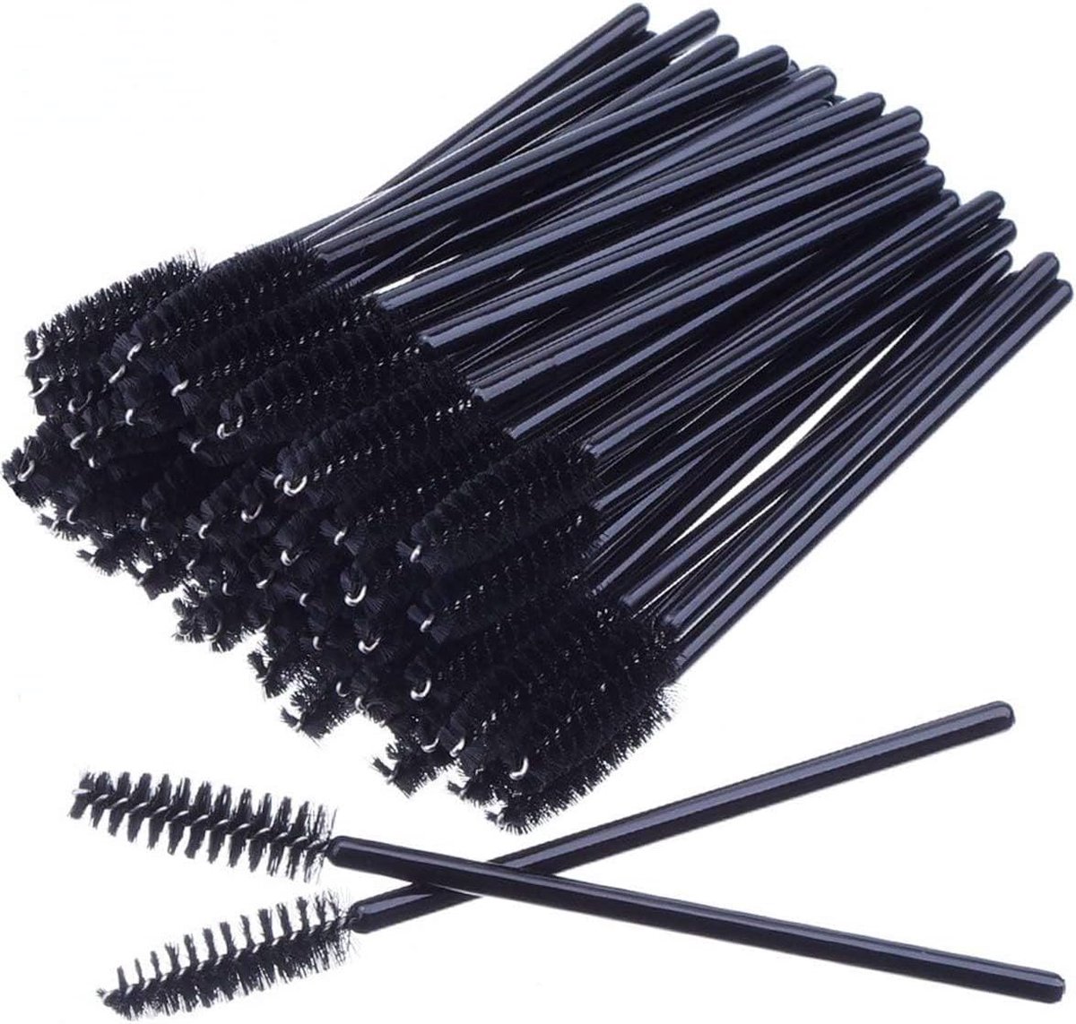 50 stuks wegwerp wimperborstels mascara toverstaf wimper-wenkbrauwapplicator cosmetische make-upkwastentoolkits (zwart-roze)