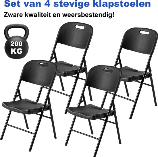 Bardi 4 Delige Klapstoelenset – Vouwstoelenset Zware Kwaliteit, Weersbestending 47 x 54 x 87 cm. – Zwart