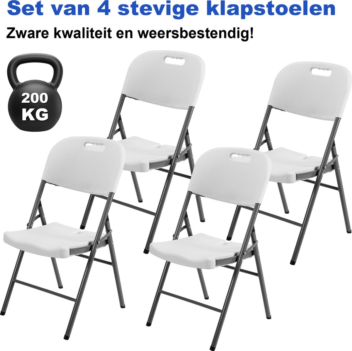 Bardi 4 Delige Klapstoelenset – Vouwstoelenset Zware Kwaliteit, Weersbestending 47 x 54 x 87 cm. – Wit