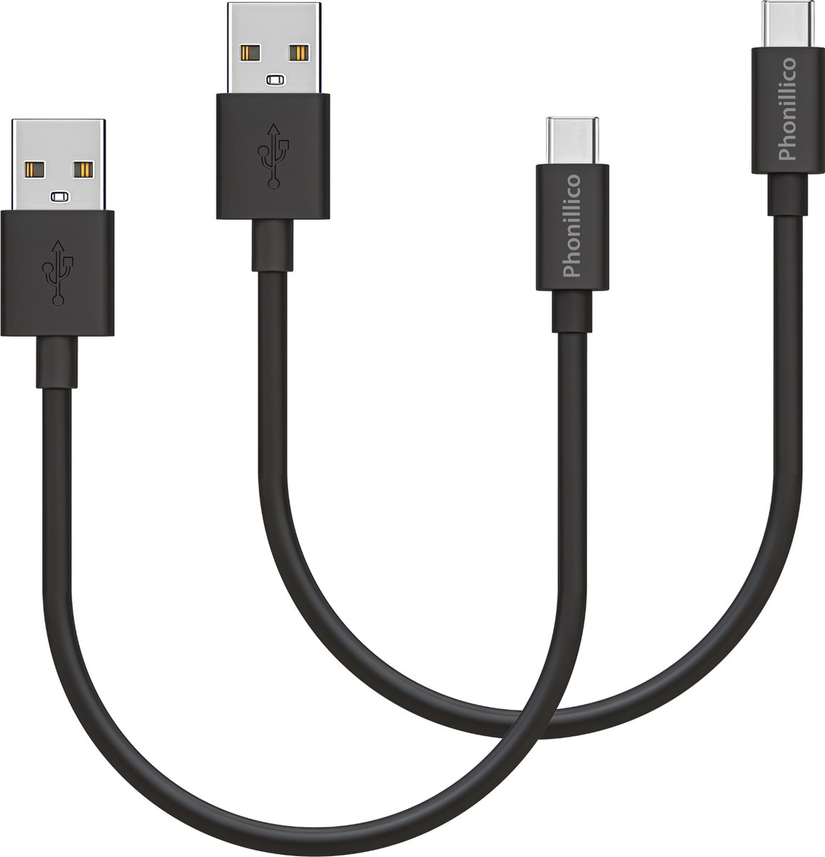 2x USB C naar USB A Kabel Zwart - 0,2 meter - Oplaadkabel voor Honor 8 / Honor 9 / Honor 10 / Honor PLAY / Honor VIEW 10