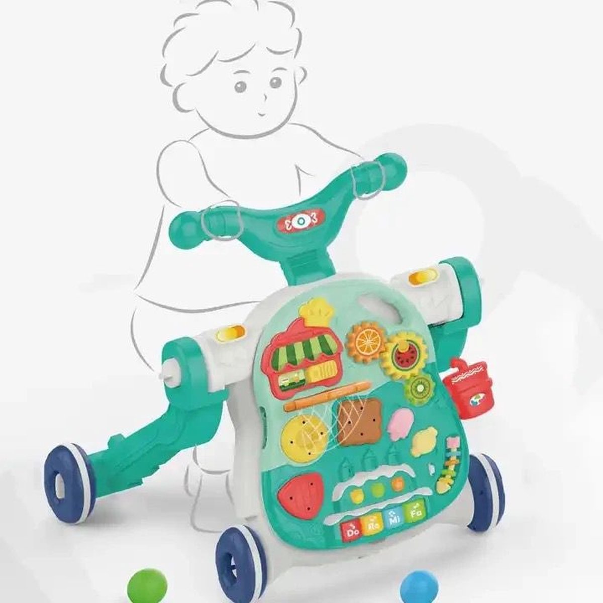 Playos® - Looptrainer en Tafel - 5 in 1 - Mintgroen - met Licht en Geluid - Educatief Babyspeelgoed - Loopwagen - Leren Lopen - Baby Walker - Looptrainer - Step - Duwfiets – foto 8