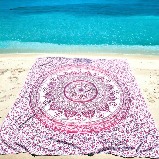 XL strandlaken - Paars/roze - Dun textiel - strandkleed - stranddoek - 220x210 - Duurzaam katoen