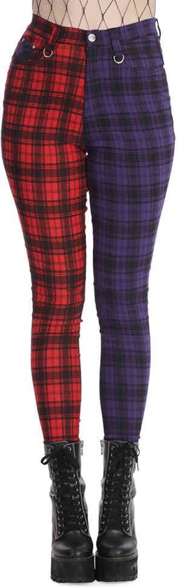 Banned - Tartan Baily Skinny fit broek - 2XL - Rood/Paars