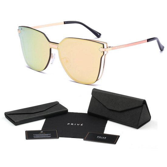 Privé Revaux The Madam Champagne Gold | De originele Amalia zonnebril | Stoere oversized bril frame met extra grote brillenglazen
