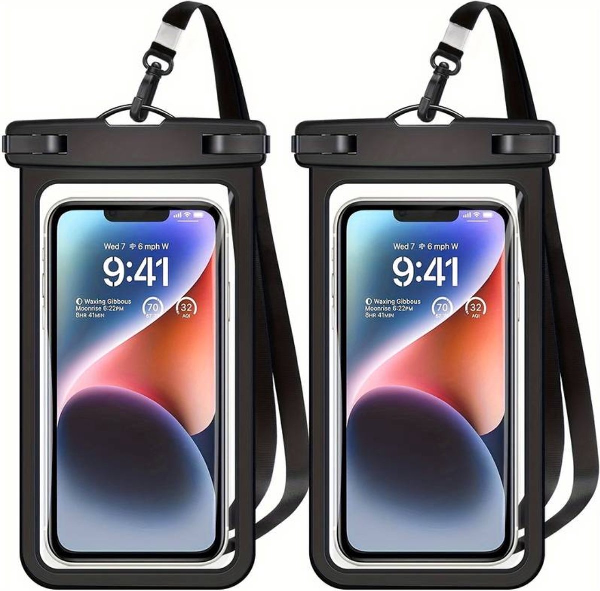 Livano Waterdichte Telefoonhoesjes - Waterdicht Telefoonzakje - Waterproof Festival Opbergtasje - Documententasje - Waterbestendig - Zwart - 2 Stuks