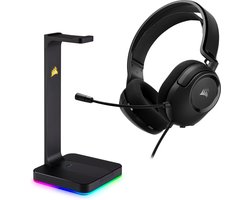 Corsair HS35 Stereo V2 Gaming Headset + ST100 RGB Headset Stand - Multiplatform - 3.5mm jack - Zwart