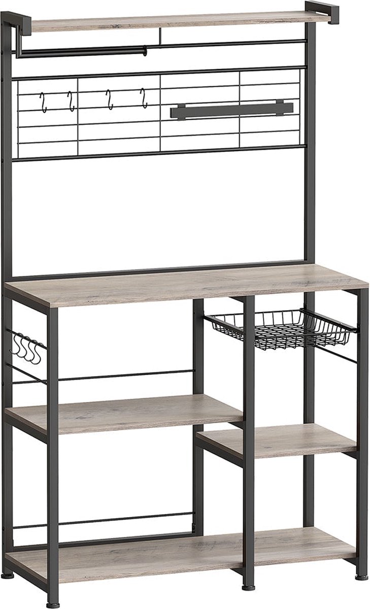 Rootz Living Rootz Greige Zwarte Keuken Opbergrek Spaanplaat Stalen Organizer Pantry Plank Heavy Duty 42cm x 90cm x 167.3cm