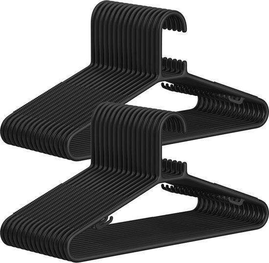 Rootz 30-pack plastic kleerhangers - zwarte hangers - PP-kunststof - ruimtebesparend - lichtgewicht - duurzaam - 41,5 cm x 20,5 cm x 2,5 kg statisch draagvermogen