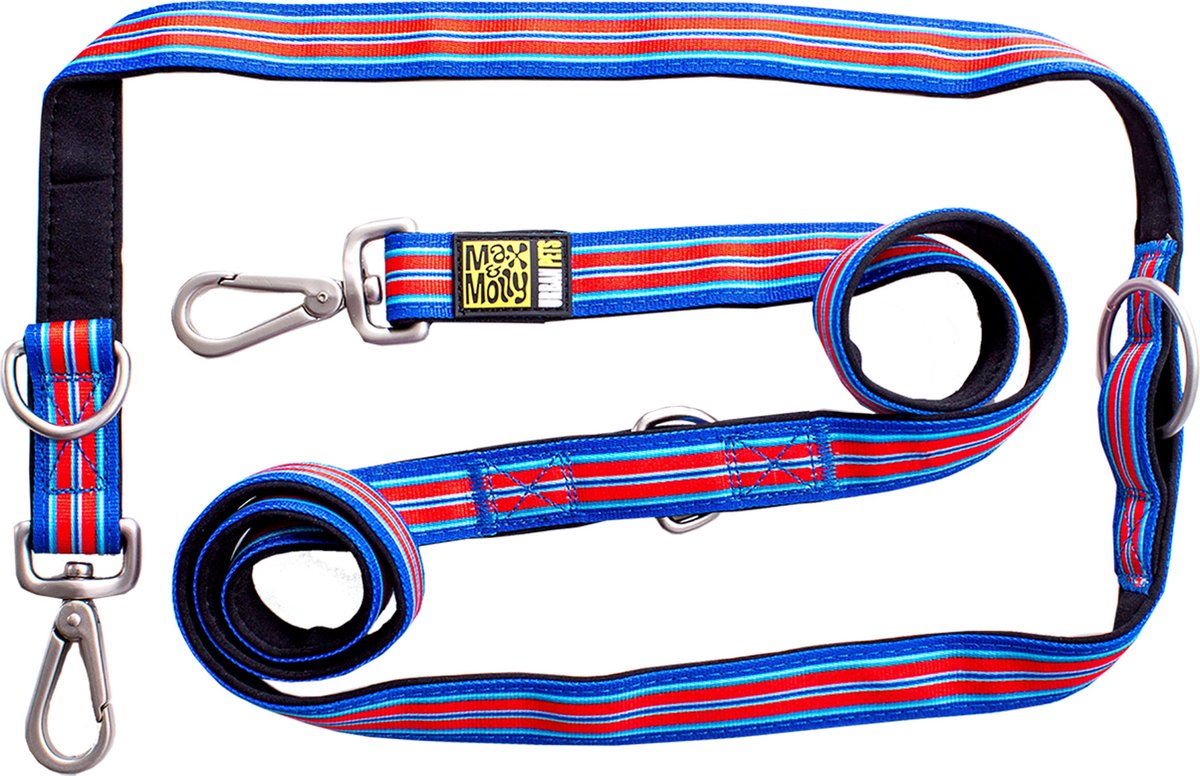 MAX & MOLLY Hampton Strip Verstelbare Hondenlijn / Hondenriem - Polyester - Blauw - L - Breedte: 2,5 cm - Lengte: 200 cm