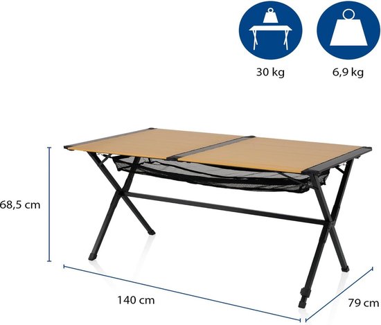Oklahoma Campingtafel, dienblad, bamboelook, roltafel, 140 x 80 x 70 cm, verstelbare poten, weerbestendig, draagtas van Greemotion — afbeelding 2