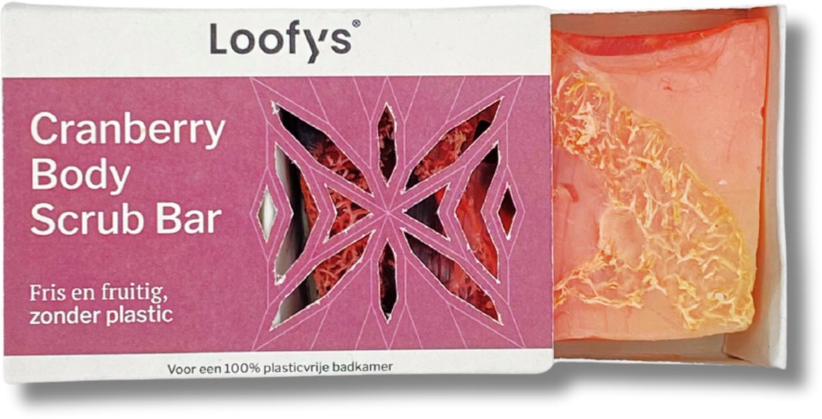 Goedkoopste Loofys Body Scrub Bar – Cranberry – Alle huidtypen – Vegan, Plasticvrij, SLS‑vrij – 100g