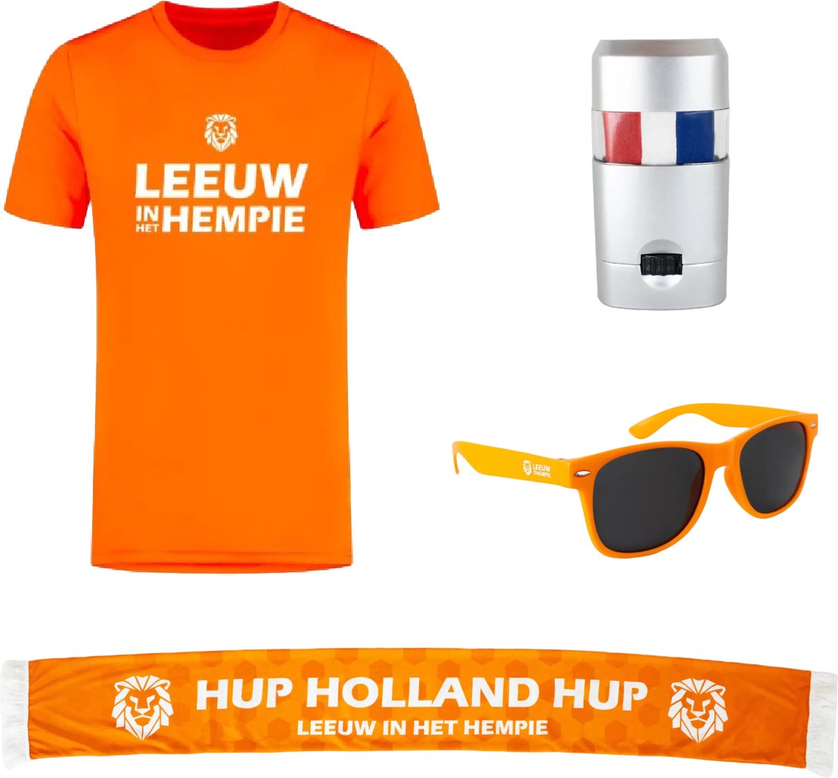 WK voetbal shirt Teamplayer met sjaal, zonnebril en schminkstift - Voetbalshirts volwassenen - WK voetbal - Oranje shirt - Polyester sportshirt - Accessoires - Maat L