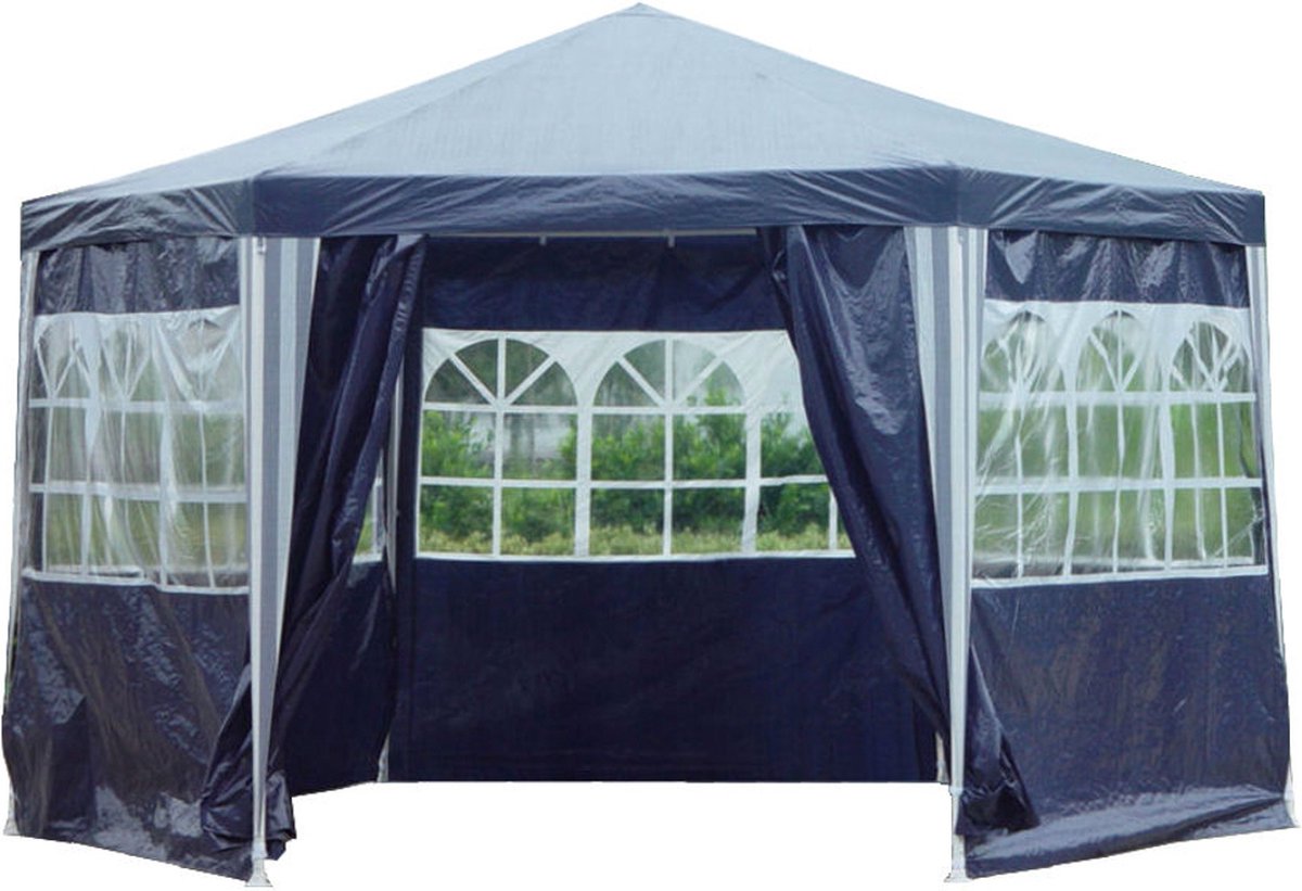 Bol.com Kronenburg Paviljoen Partytent Waterdicht PE 6-hoek met 6 Zijwanden in Blauw aanbieding