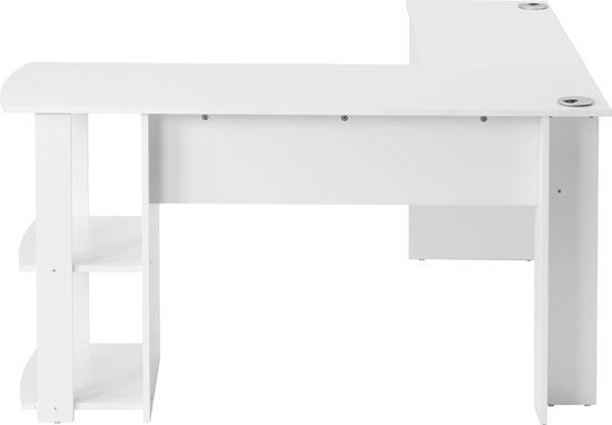 FirFurd L-vormig computerbureau, wit, met opbergplanken, houten bureau