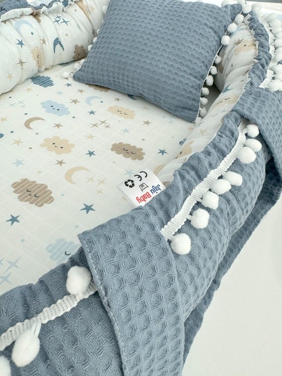 babynestje set wybertjes zwart en oker op wit met wafelstof - Bi&Li