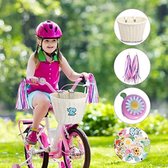Fietsmand voor kinderen set met gevlochten fietsmand leren riemen fietsbel luchtslangen stickers cadeaus voor kinderen