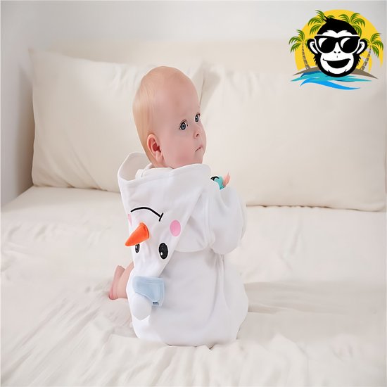 BoefieBoef Sneeuwpop Bamboe Baby Badjas 0-2 Jaar (85 cm lang max) - Luxe, Superzacht & Hypoallergeen - Eco Kinderbadjas met Dieren Capuchon - Absorberende Peuter Handdoek Jongen & Meisje - Cadeau Zwemles, Carnaval, Verjaardagen of Kraam - Wit Olaf van BoefieBoef — afbeelding 4