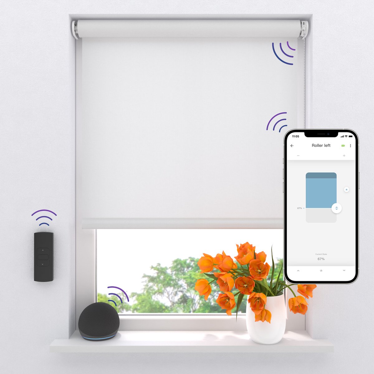 DTCH® Elektrisch rolgordijn Lichtdoorlatend - Easy - Bright White - 105 x 275 cm - Motionblinds CMD-02-P