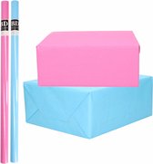 4x Rouleaux de paquet de papier d'emballage kraft rose et bleu baby shower/naissance/genre révèlent 200 x 70 cm/emballage cadeau/papier d'expédition
