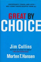 Boek "Great by Choice" door Jim Collins en Morten T. Hansen. Blauwe kaft met witte en rode tekst.