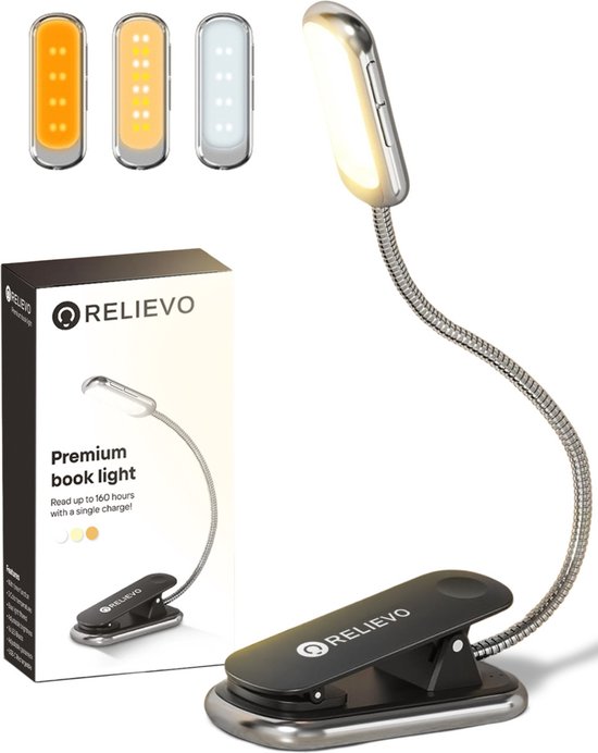 Foto: Relievo leeslampje met klem 3 led kleuren voor boek slaapkamer bureau bed nachtkastje leeslamp staand bedlampje lamp usb oplaadbaar