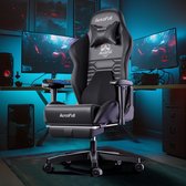 Bol.com Gaming stoel - draaibare bureaustoel van PU-leer - hoogte en helling verstelbaar - met hoofdsteun en lendensteun - zwart... aanbieding