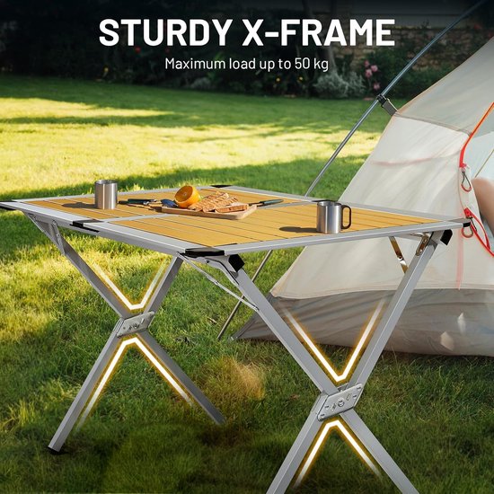 TIMBER RIDGE Campingtafel, inklapbaar, in hoogte verstelbaar, klaptafel, draagbaar, aluminium, met tas, voor picknick, koken, tuin, wandelen, reizen, 108 x 71 cm, zwart