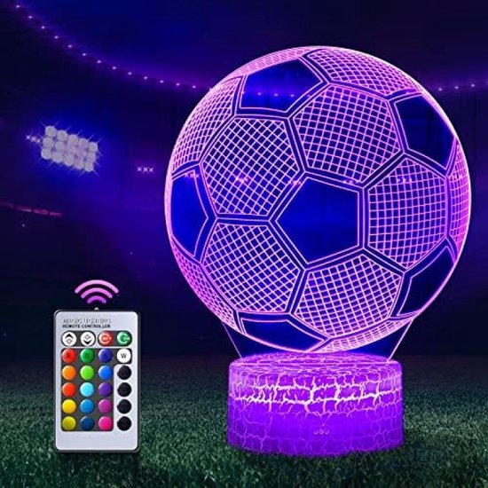 Voetbalcadeaus voor jongensmeisjes, voetbal 3D-nachtlampje, voetbal 3D-illusielamp met 16 kleurenwisselafstandsbediening, decoratieve bureaulamp, creatief verjaardagskerstcadeau, ideaal voor sportfans