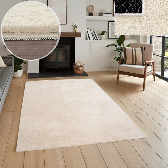 Flycarpets Malaga Wasbaar Vloerkleed - Creme - 80x150 cm