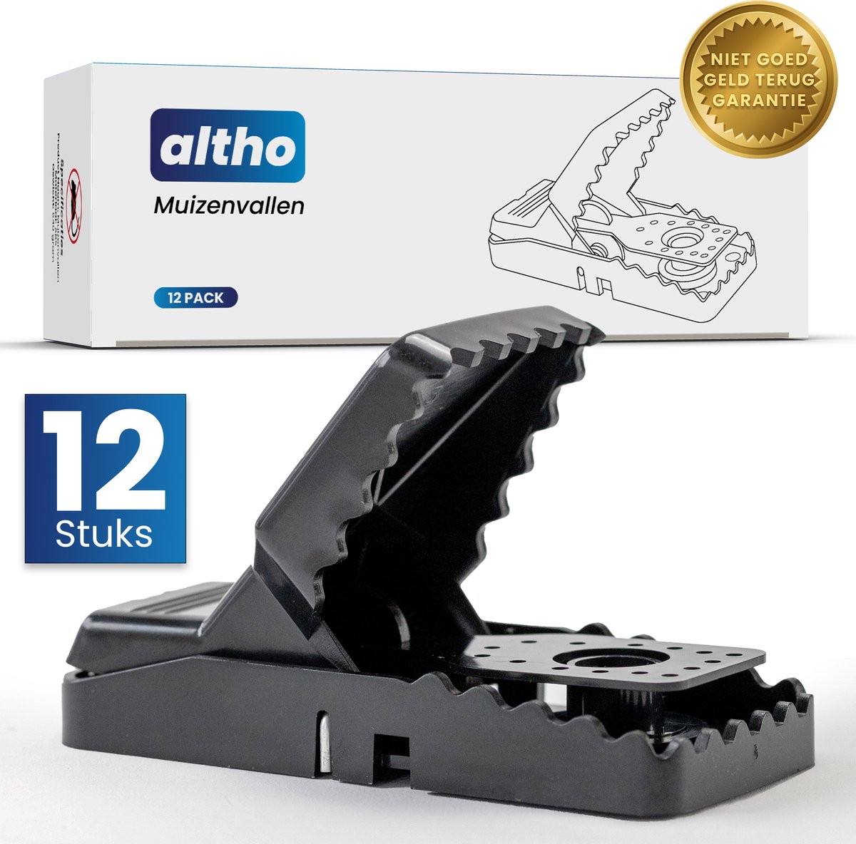 Altho Muizenklemmen - Muizenvallen - 12 stuks - Mouse traps - Muizenval - 100% pakkans – Voor binnen en buiten
