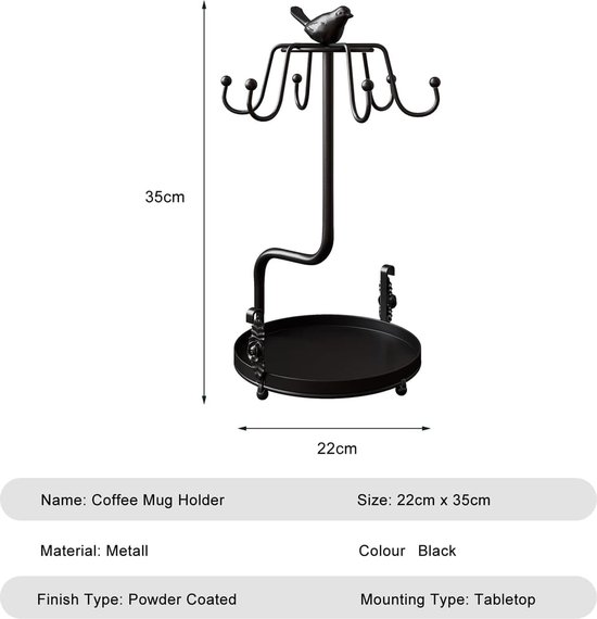 Mokstandaard koffiehouder met 8 haken, 360 ° draaibare Mokstandaard koffiehouder met 8 haken, 360 ° draaibare