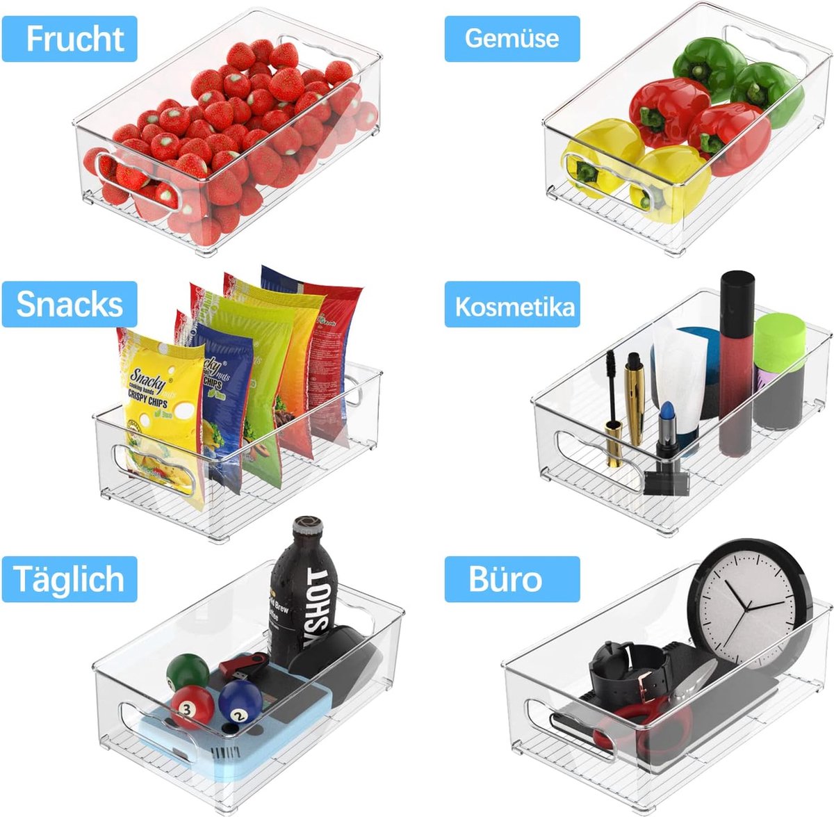 Koelkastorganizer set van 6 stuks koelkastorganizer keukenorganizer voor eetkamer vriezer kast lade kantoor BPA-vrij
