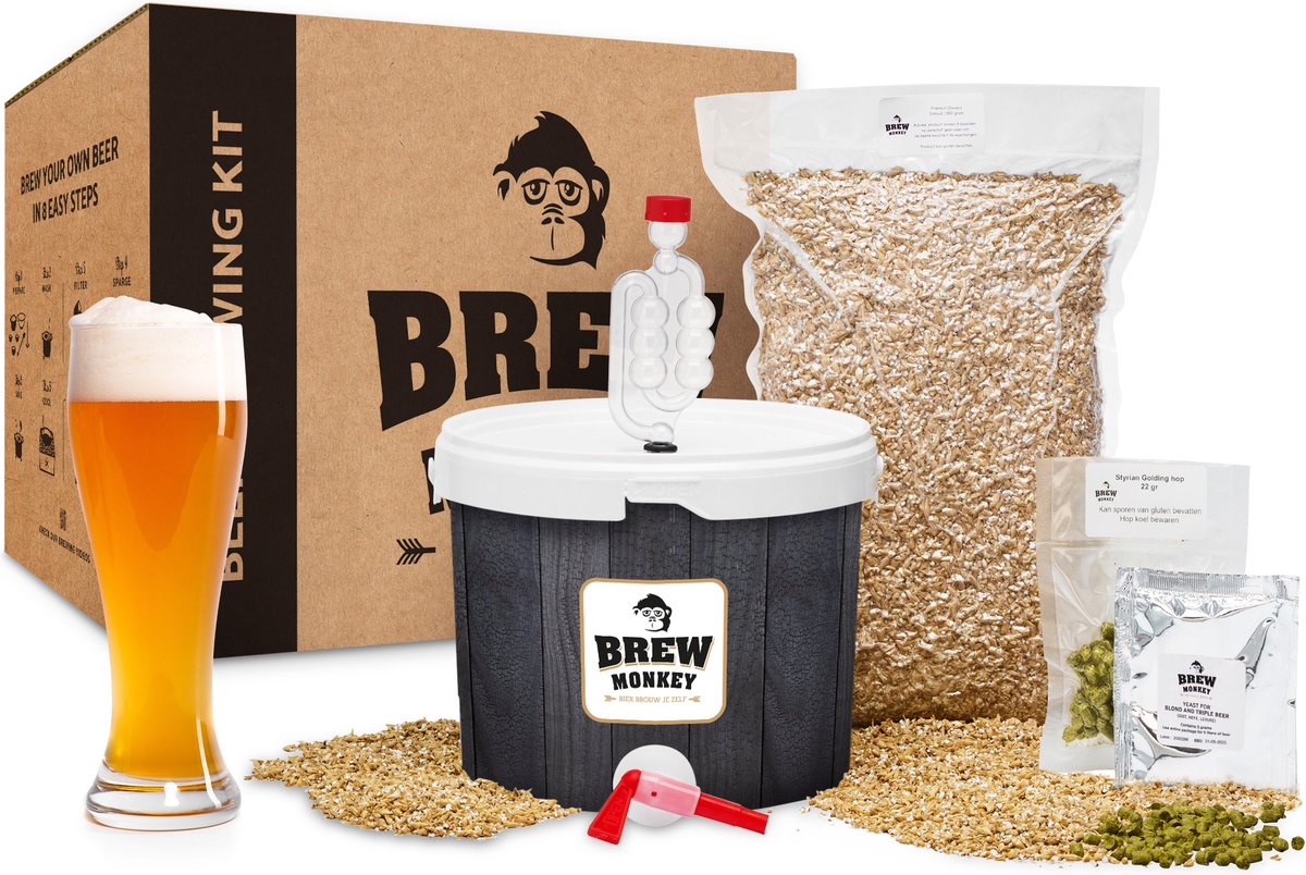 Brew Monkey Basis Weizen - Bierbrouwpakket - Zelf Bier Brouwen Bierpakket - Gadgets Mannen - Verjaardagscadeau voor Mannen - Origineel bier Cadeau - Verjaardag cadeau - Vaderdag cadeau