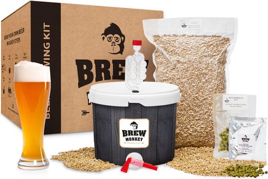 Brew Monkey Basis Weizen - Bierbrouwpakket - Zelf Bier Brouwen Bierpakket - Gadgets Mannen - Verjaardagscadeau voor Mannen - Origineel bier Cadeau - Verjaardag cadeau