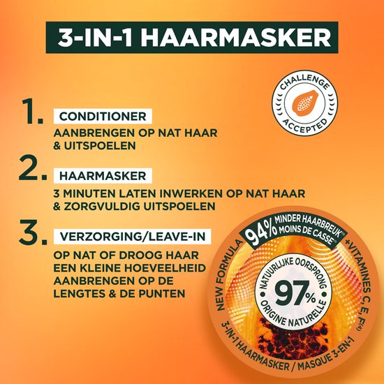 Instructions pour le masque 3-en-1 Garnier Fructis Papaya Hair Food : après-shampoing, masque, leave-in.