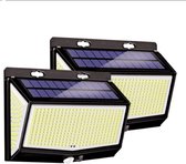 Aynlights® -2024 - 2 STUKS - Solar Buitenlamp met Bewegingssensor –936 LED lampjes - 2024 model - Tuinverlichting Op Zonne energie - Wandlamp – Dag en nacht sensor - IP65 - Zwart - 2 JAAR GARANTIE